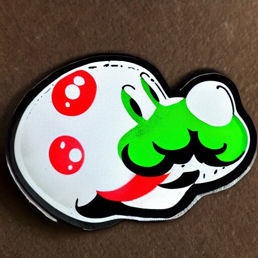 die cut sticker, yoshi wearing mario's mustache, splatter paint 