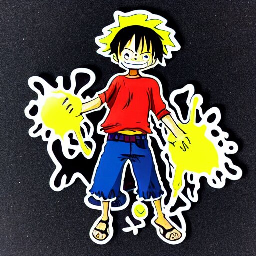 die cut sticker, luffy is joyboy, splatter paint on paper 