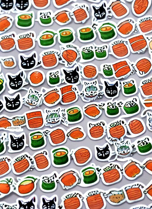 cats and sushi sticker sheet 