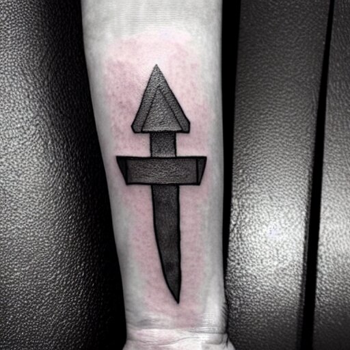 tattoo of a small abstract axe on the forearm