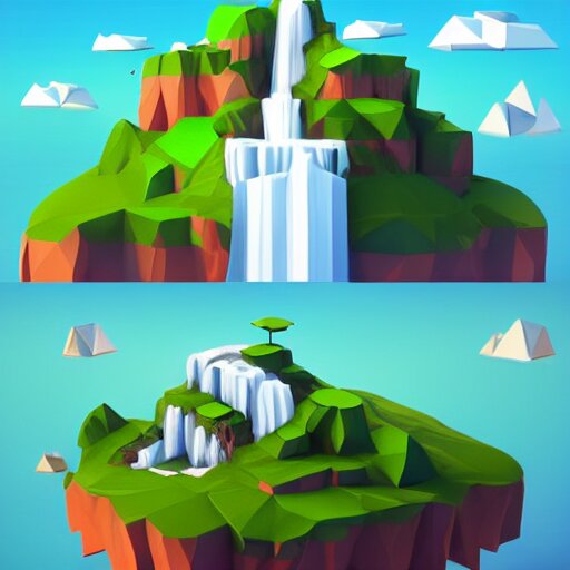 low poly art of a floating island on top of which is new york surrounded by waterfalls, in the sky, isometric art, 3d render, ray tracing, high detail, artstation, concept art, behance, smooth, sharp focus, ethereal lighting, unreal engine 5, super mario style with blocks