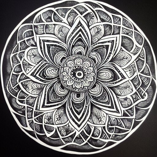 a hyper detailed organic biomorphic black and white ink drawing of a super symmetrical mandala lizzie snow zen pattern zentangle henna hyper realism crazy detail 