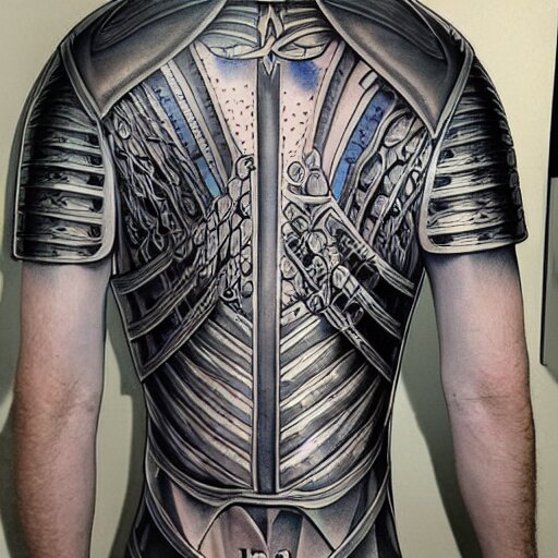 A german knight in armor designed by alex grey, tattoo, tattoo art, Black and grey tattoo style