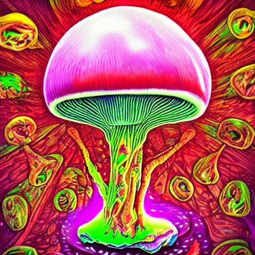 trippy mushroom, by justin guse and luke brown and justin bonnet, details, instagram digital, artstation 