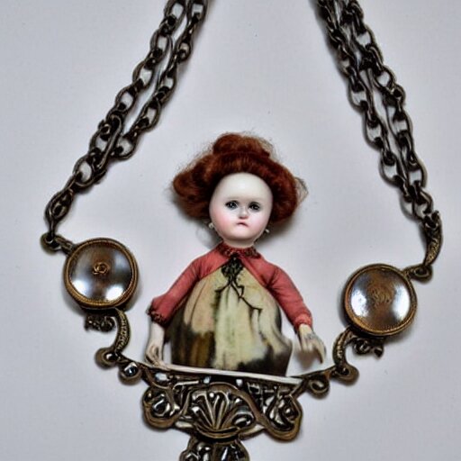 creepy porcelain victorian doll artnouveau necklace 