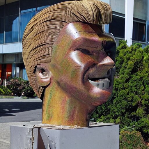 A sculpture made of recycled materials but with perfect definition, in the shape of Johnny bravo