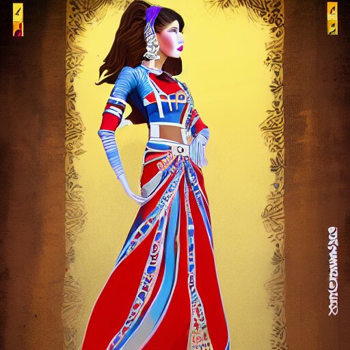 fashion designer color sketch illustration of a beautiful girl wearing modern stylish costume in the style of Assamese bihu mekhela sador design gamosa, elegant glamourous cosplay, unreal engine 8k, ornamental, intricate, sensual, highly detailed, artstation, golden ratio, sharp focus