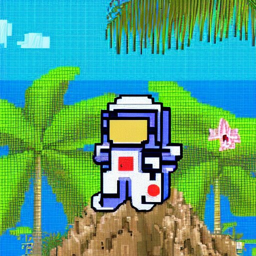 astronaut relaxing on a tropical island, pixel art, highly detailed, intricate 