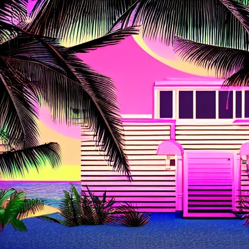 Retro-wave house in beach