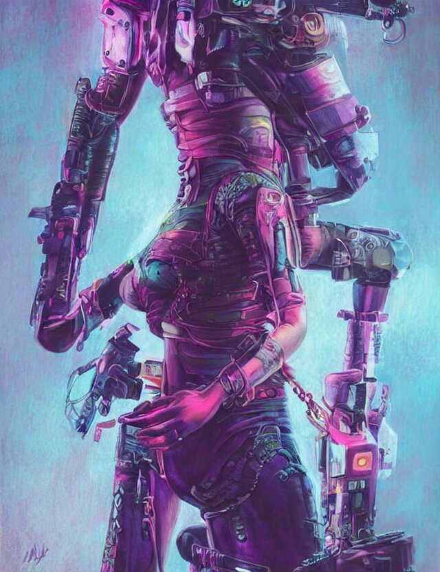 cyberpunk huntress. this pastel painting by the award - winning children's book author has interesting color contrasts, plenty of details and impeccable lighting. 