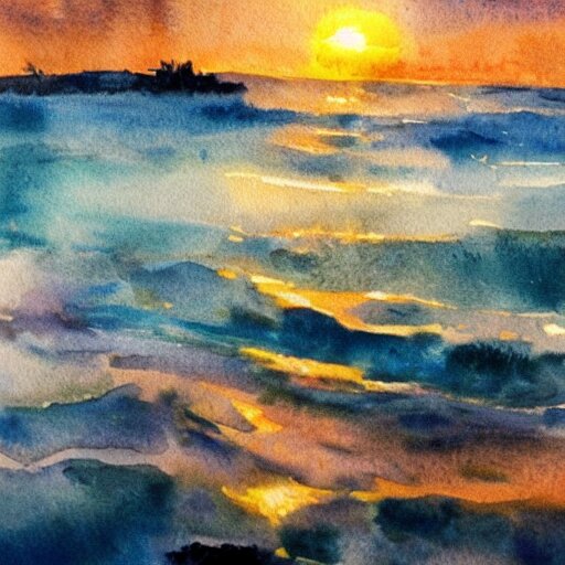 atlantide at sunrise. watercolor. trending on artstation. 