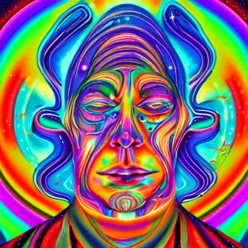 A man's soul becoming one with the galaxy by lisa frank, space, vibrant, colorful, digital art, peaceful, dmt, psychedelic,