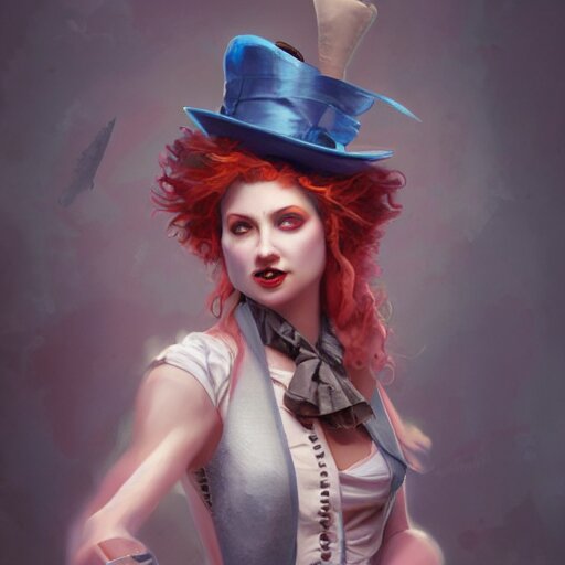 realistic, full body portrait, scantily dressed female mad hatter, by Jordan Grimmer and greg rutkowski, crisp lines and color,