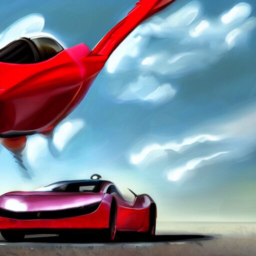 digital art, trending on artstation, a ferrari aircraft, driven by an american stanford, in an alternate world, in which humans are pets of dogs 