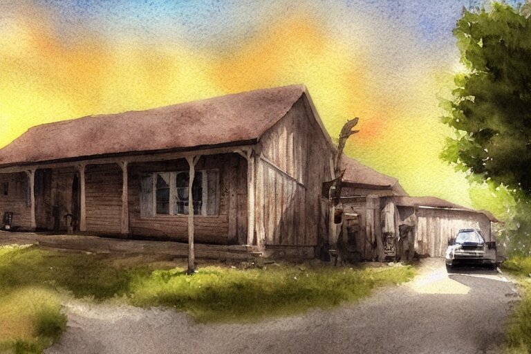 country road store goose watercolor trending on artstation 