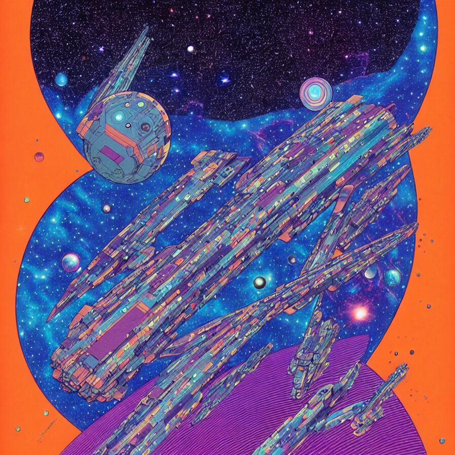 ( ( ( ( the dimensional gap at the end of the galaxy and space ship ) ) ) ) by mœbius!!!!!!!!!!!!!!!!!!!!!!!!!!!, overdetailed art, colorful, artistic record jacket design 