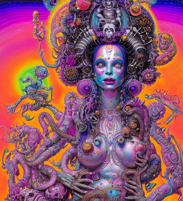 lisa frank inspired blotter acid fantasy character portrait of fertility goddess, ultra realistic, wide angle, intricate details, dharma artifacts, aum, highly detailed by hr giger, peter mohrbacher, wayne barlowe, boris vallejo, hajime sorayama aaron horkey, gaston bussiere, craig mullins 