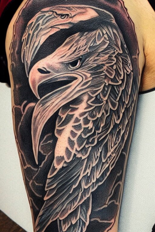 traditional American tattoo of an eagle with a fish in its talon ...