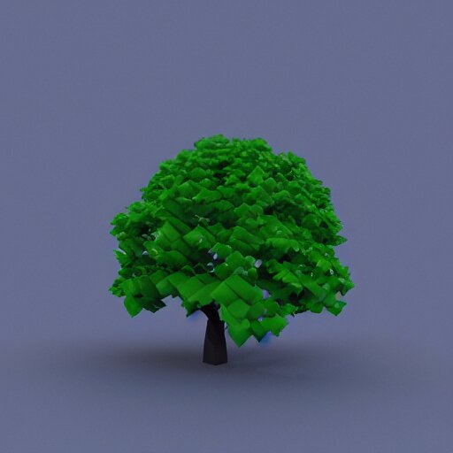 a 3d low poly object of just a small green tree on the blue background