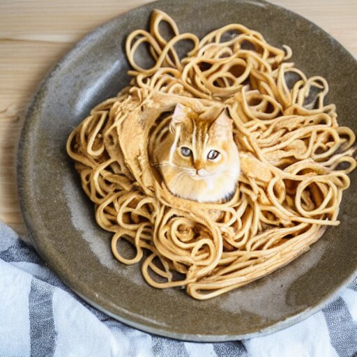 peanut butter and noodles on toast fat tabby cat watching over the food 