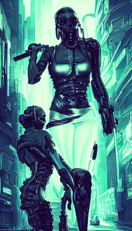 I have no mouth and i want to scream, cyberpunk angry gorgeous gunslinger, alterd carbon, William Gibson, neon, fibonacci, sweat drops, insane, intricate, highly detailed, digital painting, artstation, concept art, smooth, sharp focus, illustration, Unreal Engine 5, 8K, art by artgerm and greg rutkowski and alphonse mucha