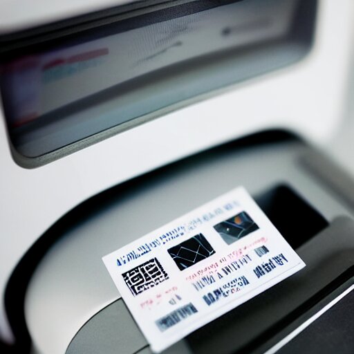 a wide angle filmic polaroid photo of tickets printing from a ticket machine with symbols, vector graphic design of airline data that read “ to the metaverse ” in bold text, alien ar code and e - ink display, highly detailed, no noise, coherent text english characters 