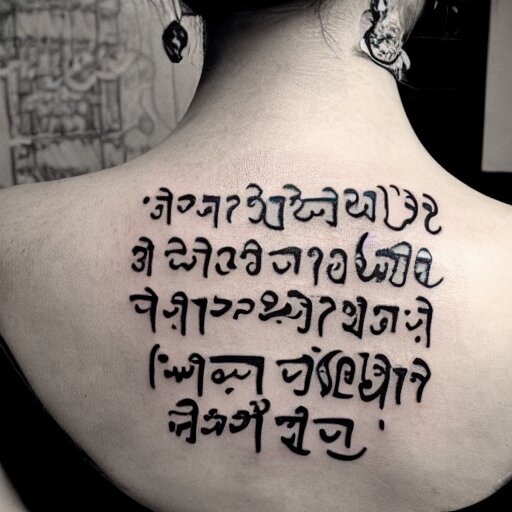 a tattoo written in text ( sanskar ) in body of beautiful women by famous tattoo artist black and white 8 k 