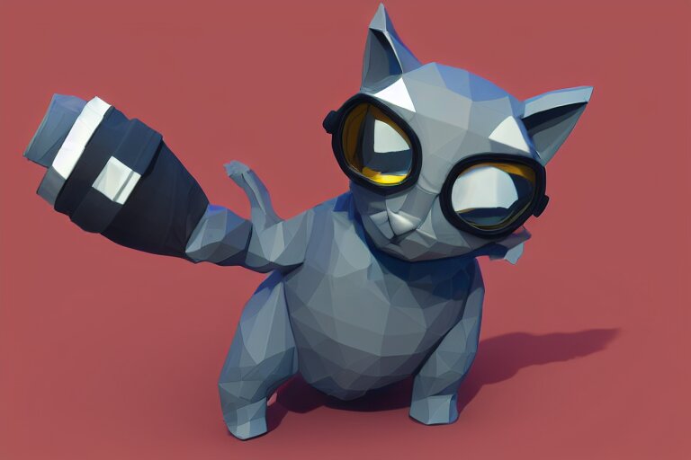 a cat dressed as a scuba diver swimming underwater, low poly, render, blender, low polygon, creepy, vast,