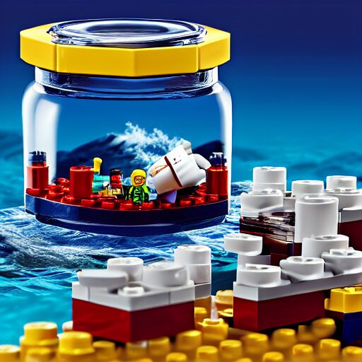 lego tsunami in a jar, hyper realistic, mega details, 