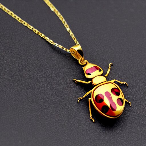 a ladybug, as a diamond pendant on a gold chain 