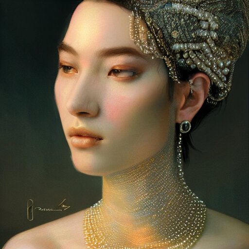 a beautiful portrait of a pearl goddess with glittering skin by greg rutkowski and raymond swanland, trending on artstation, ultra realistic digital art 