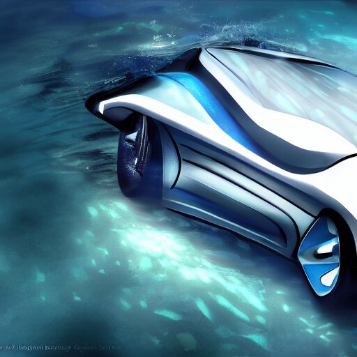 swimming car, underwater car, concept design, 8k, digital art