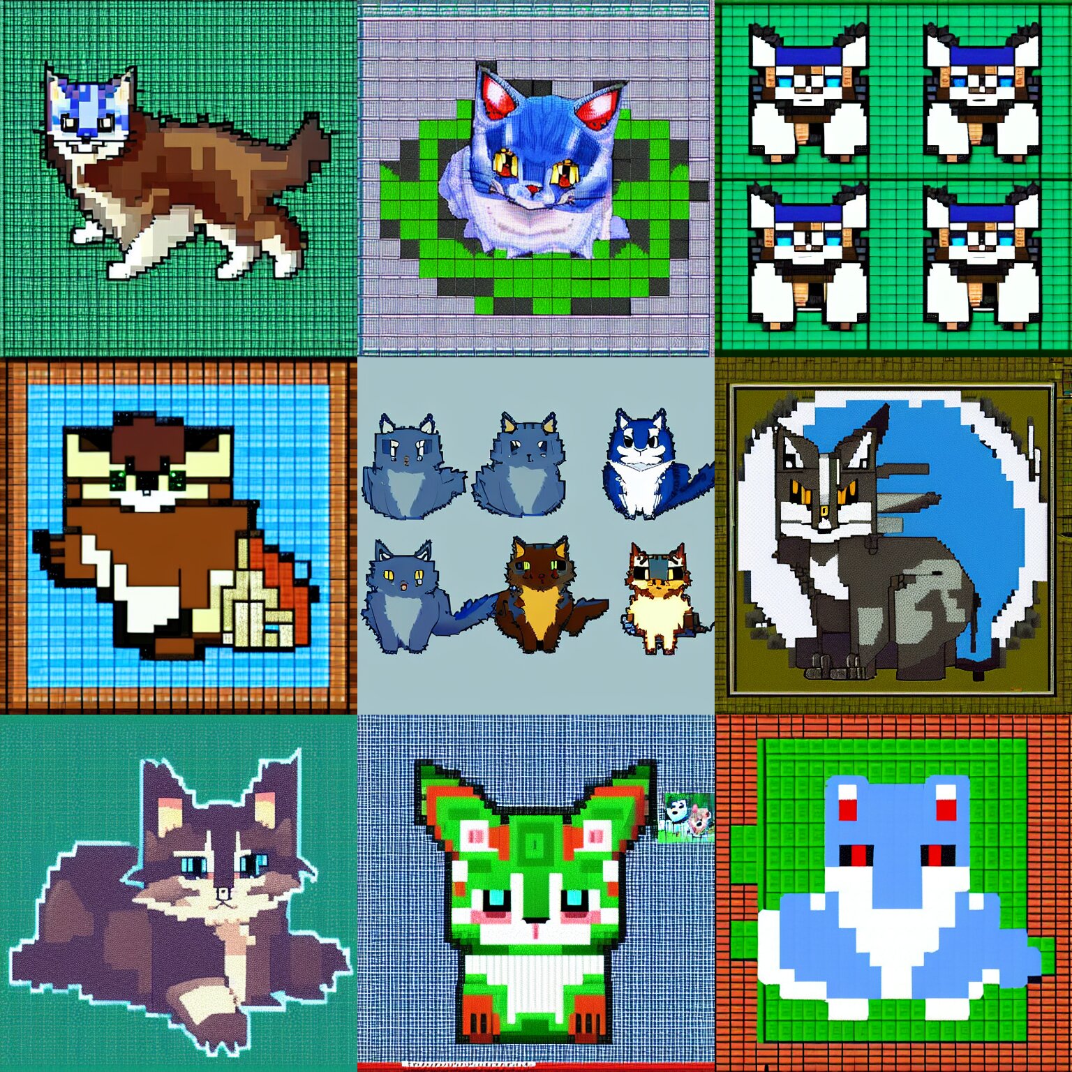 blue Siberian forest cat in the style of Pokémon, PixelArt