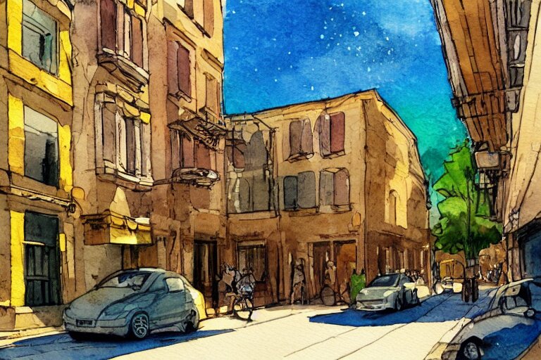 street summer watercolor pen light color on artstation 