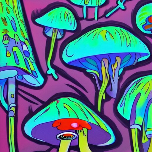 trippy mushrooms, acrilic paint, digital, artstation 