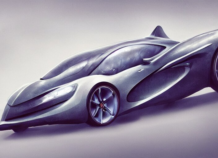 beautiful concept design of a car that looks almost like a fish, a shark or a whale. car design by cory loftis, fenghua zhong, ryohei hase, ismail inceoglu, ruan jia, henrik fisker, bruce kaiser, scott robertson, dmitry mazurkevich, doruk erdem, and jon sibal. volumetric light 