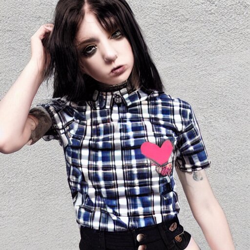 female model teenage emo photography plaid skirt band shirt 