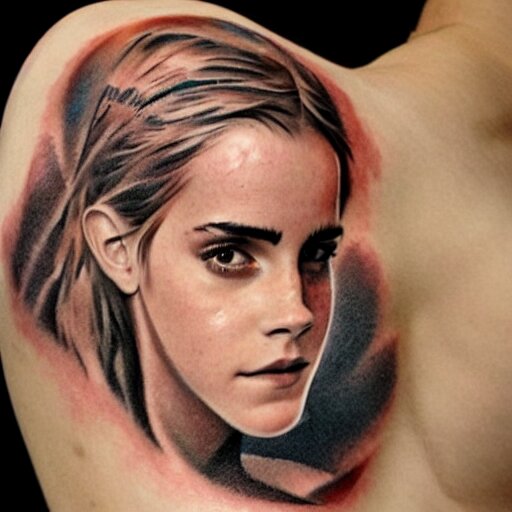 man with tattoo of emma watson on arm back by greg rutkowski