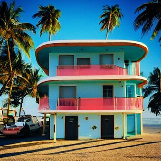 Retro-wave house in beach