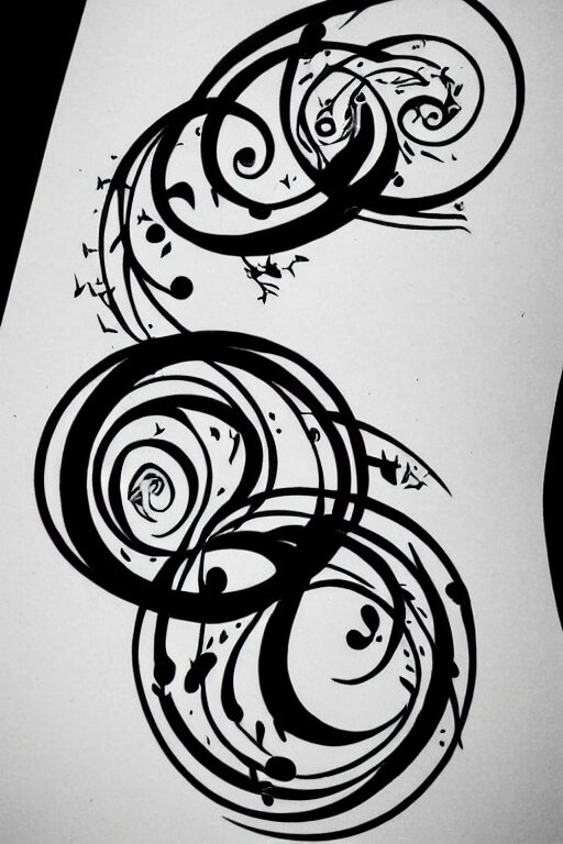 a simple tattoo design of birds flying in a 8 spiral, black ink, logo 