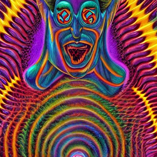 waluigi becomes a fractal, painted by alex grey. psychedelic visionary art 