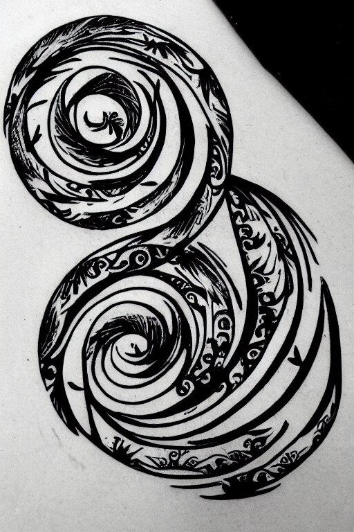 a simple tattoo design of birds flying in spirals, black ink, logo 