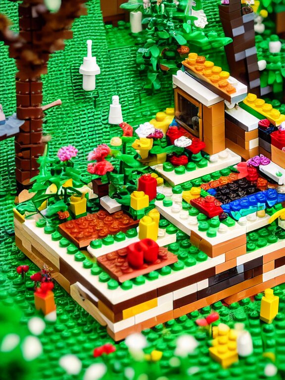 miniature isometric lego diorama of fruit forest 