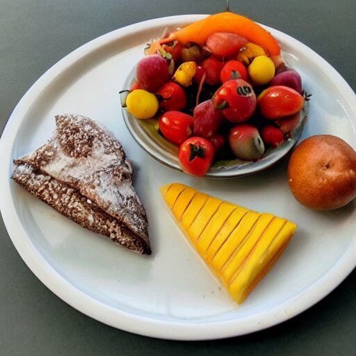 a plate of random food on the table, realistic,