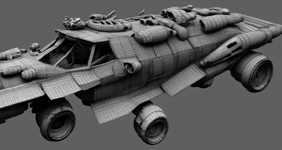 highly detailed cinematic scifi render of 3 d sculpt of fury road spaceship 