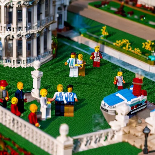 mar - a - lago lego set, fbi agents on the lawn, raid, tilt shift photography 