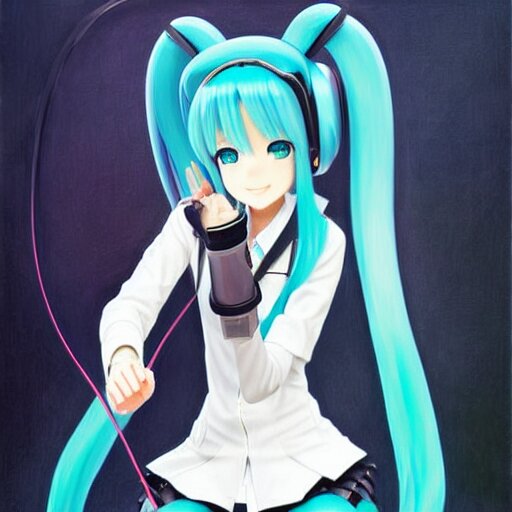 Lexica - Hatsune miku using computer, smug face, painting by by ralph ...