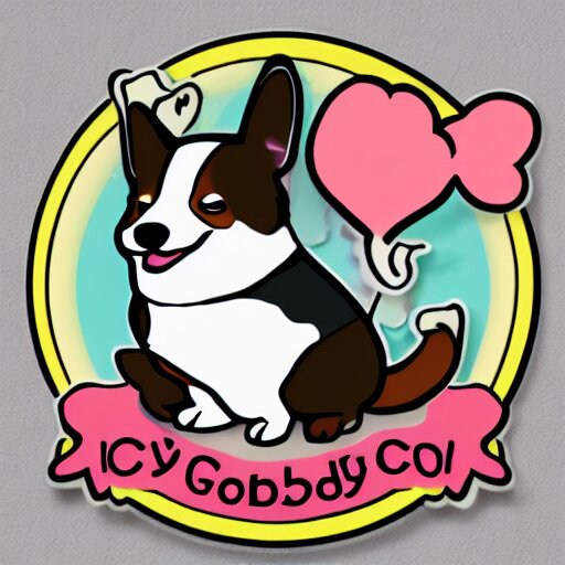 a kawaii chubby goofy cute corgi sitting upright sticker illustration