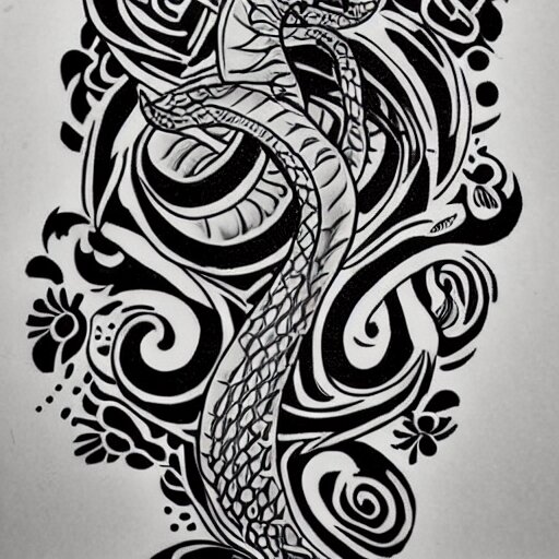 tattoo design, stencil, tattoo stencil, traditional, a snake surrounded by flowers