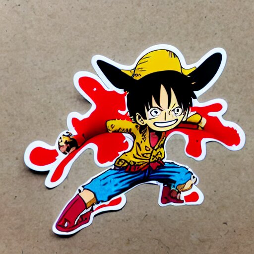 die cut sticker, luffy is joyboy, splatter paint on paper 